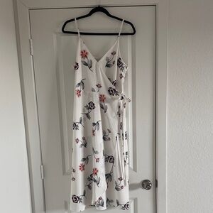 LOFT White Midi Dress with Red and Black Floral Design